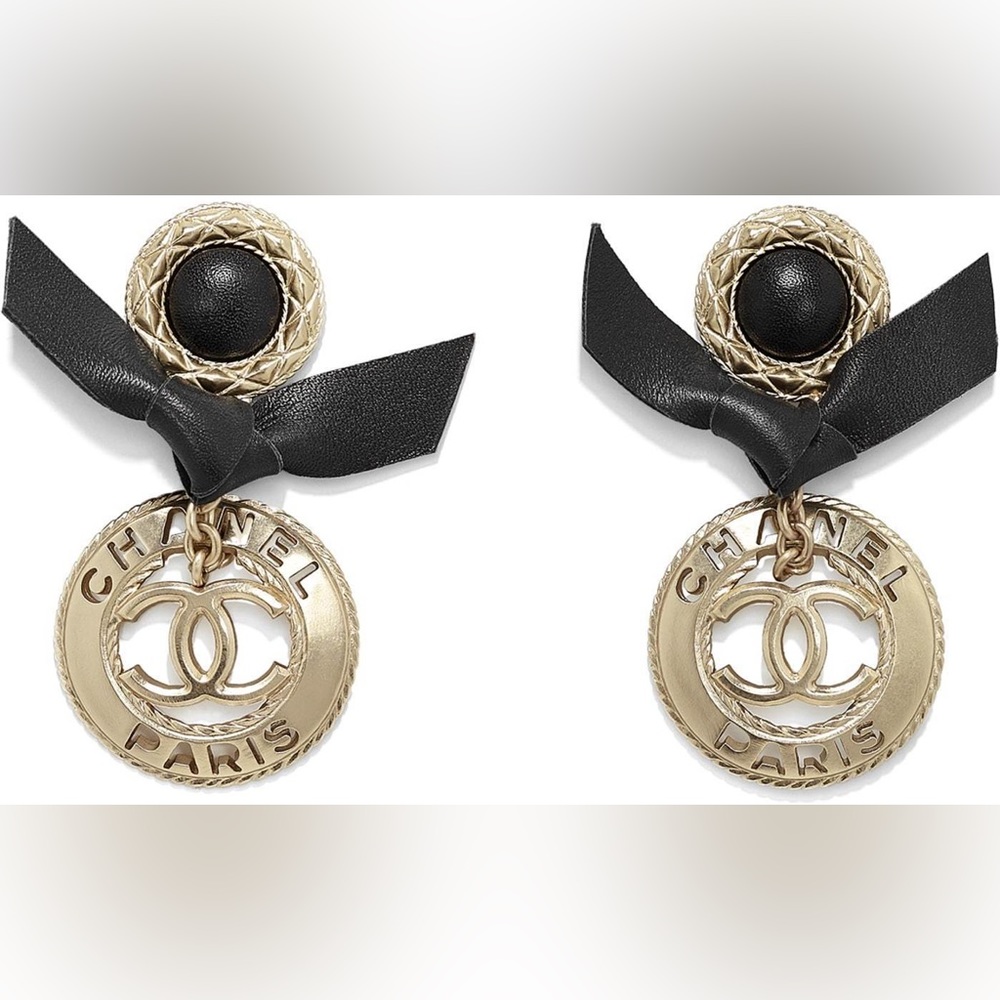 Authentic Chanel black bow earrings